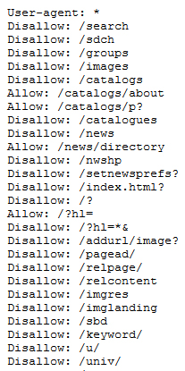 un extrait du fichier robots.txt de google